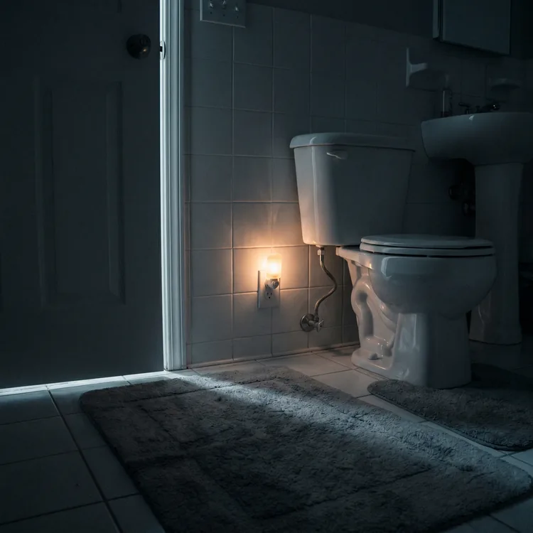 Salle de bain sombre la nuit